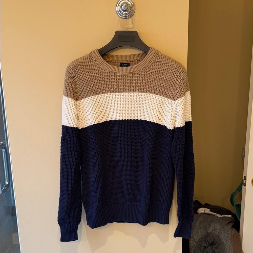 J. Crew Men’s Colorblock Crewneck Sweater - Navy, White, Tan